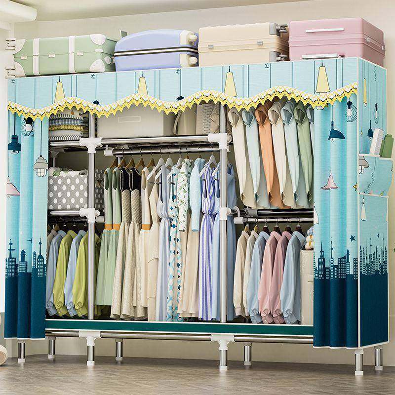 卧易衣柜家用室出租房用加固结实耐用简加厚全ENS钢架服布衣柜子