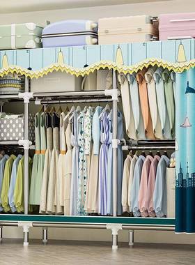 卧易衣柜家用室出租房用加固结实耐用简加厚全ENS钢架服布衣柜子