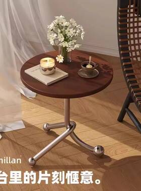 沙发边几客厅家用茶几阳台创意小圆桌中古简约边桌角几卧室床J^