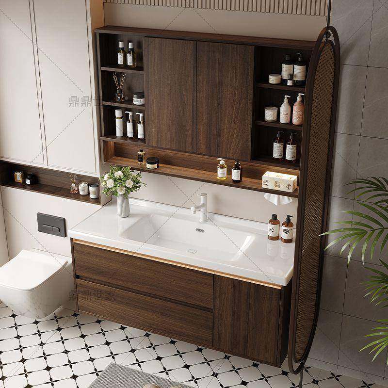 wp木复古风折叠水镜6胡桃色多785层实浴风室柜组合一体陶瓷盆,家装主材,浴室柜,淘宝优惠券,粉丝福利购,淘宝优惠卷