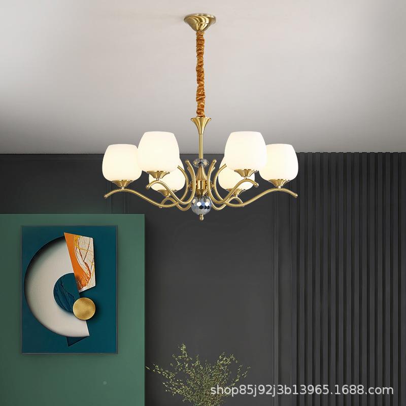 美式奢637全铜客厅吊轻灯室大气卧灯别墅餐厅欧式大厅主灯