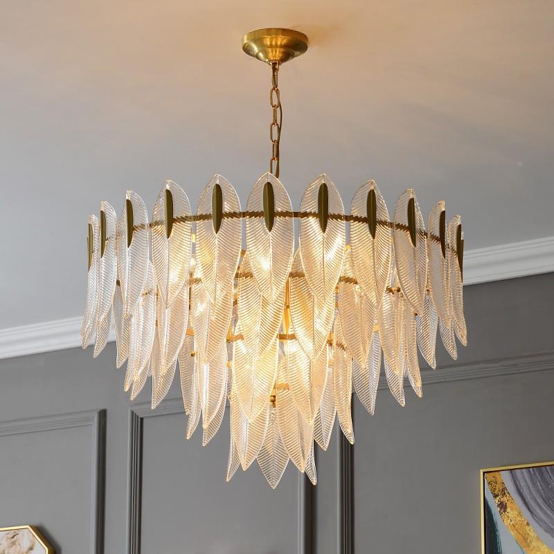 现代厅轻奢大气客吊灯时尚术卧室玻灯饰创意个性81餐厅璃叶片灯艺