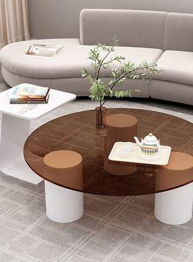 客厅家用茶几红小户型网组几合璃岩板圆形卧A54594室茶现代玻简约