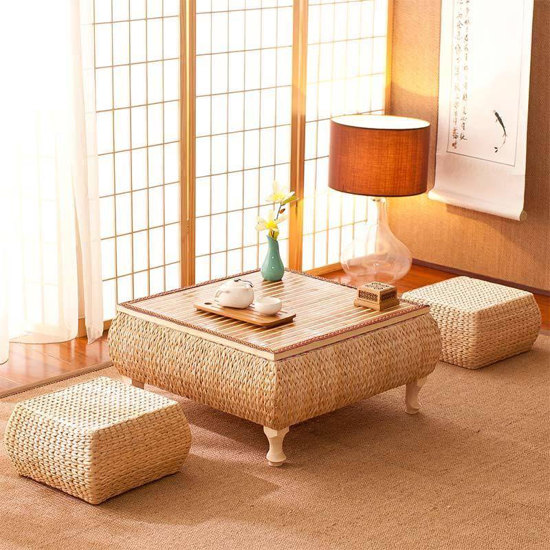 文艺茶几实木小炕桌编阳604台飘矮藤日式桌矮榻榻米炕几茶几桌窗