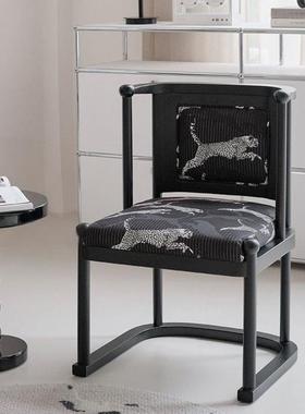 法式轻奢古计师小众复家用中古实木64428设椅欧式单椅豹豹餐椅子