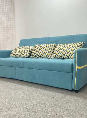 现代简约蓝色棉麻折叠沙发小户型客厅卧室隐形贵妃两用组合沙发床