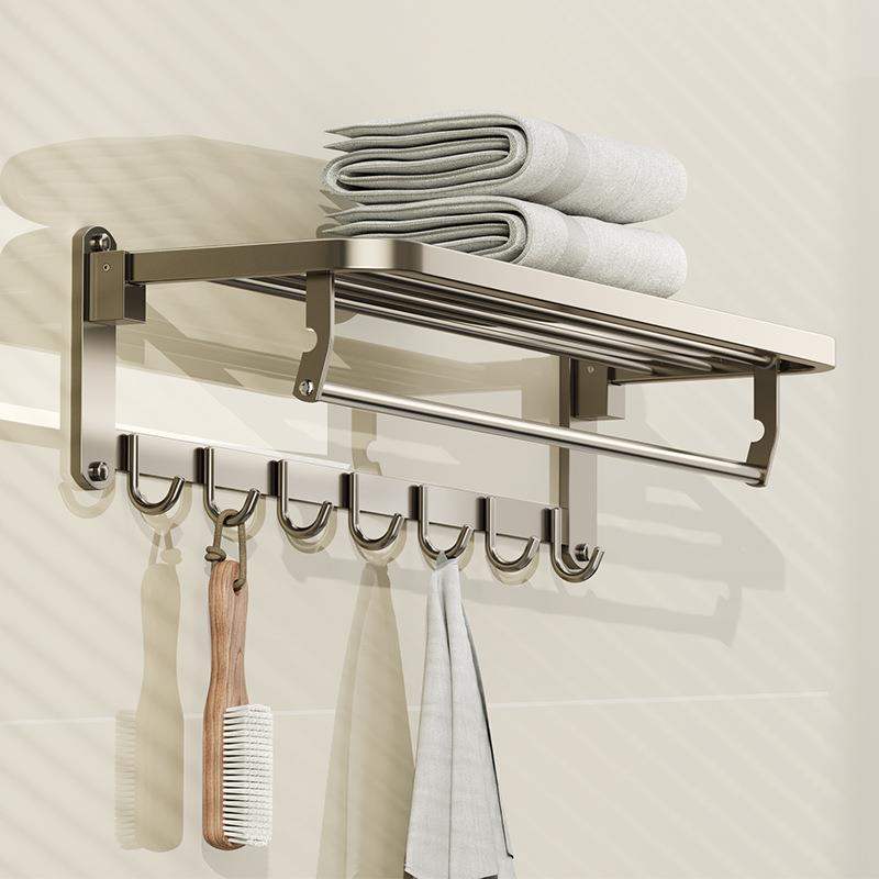 浴室可折叠毛巾架卫生间免打孔置物架不锈钢壁挂式墙上浴巾收纳架