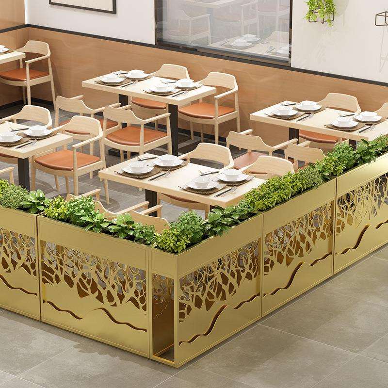 办公室咖啡餐厅卡座铁艺屏风隔断绿植花架装饰火锅店过道围护栏墙