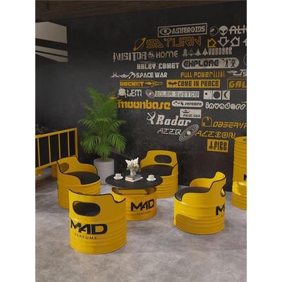 工业风酒吧桌椅组合网红奶茶店咖啡厅铁艺创意油桶卡座沙发