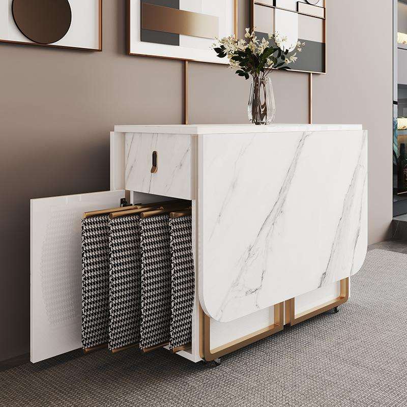 岩板折叠餐桌椅组合小户型现代简约多功能轻奢长方形伸缩家用饭桌