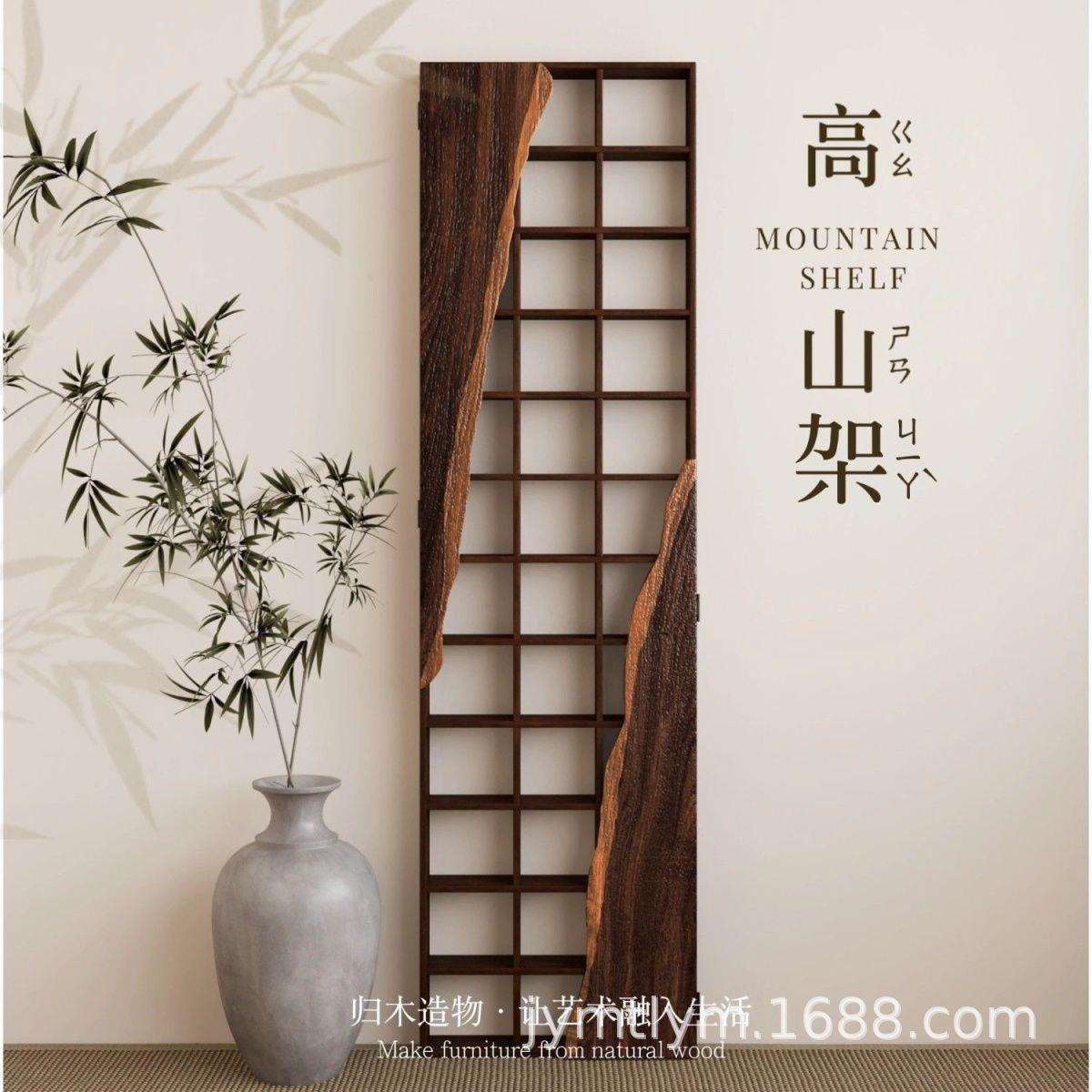 中式老榆木整装博古架高山架壁挂式茶杯架多宝阁实木置物架