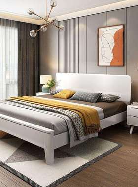 北欧实木床白色1.8米1.5m双人主卧1米单人1.2家用现代简约2米大床