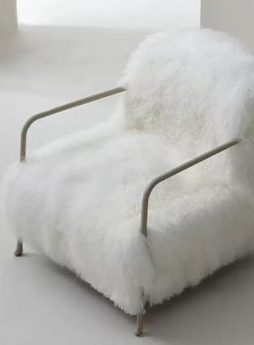 意式极简网红白色单人沙发椅羊毛设计师样板房轻奢现代个性休闲椅