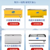 雪糕冰柜商用大容量深岛柜玻璃门卧式 超市冷柜保鲜冷冻冷藏展示柜