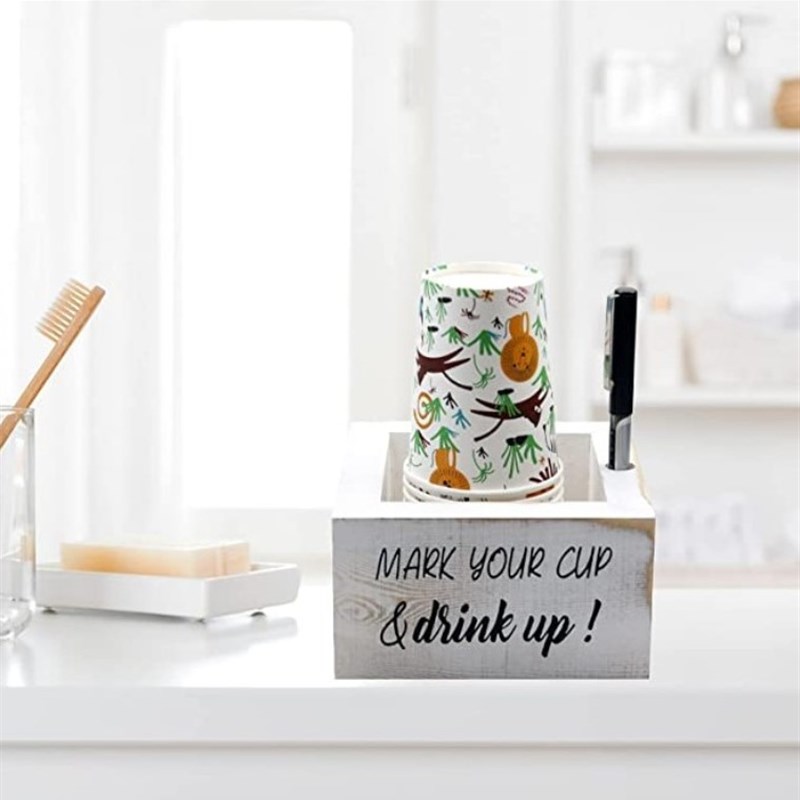 木质纸杯子储物架桌面吧台纸杯收纳盒杯托带笔筒多用途整理木盒