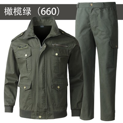 春秋纯棉工作服套装男焊工防烫劳保服长袖加厚耐磨耐脏军绿色工服