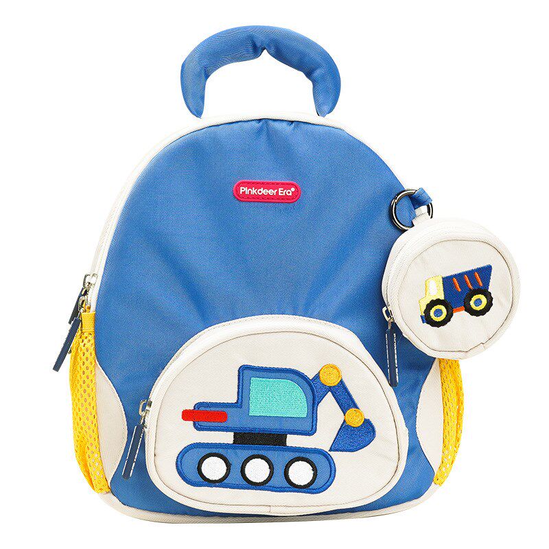 儿童书包防走失可爱男女小孩幼儿园背包包卡通挖掘机车宝宝双肩包