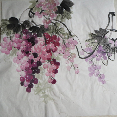 葡萄国画纯手绘硕果累累图无框无款画三尺方斗玄关客厅中式装饰画