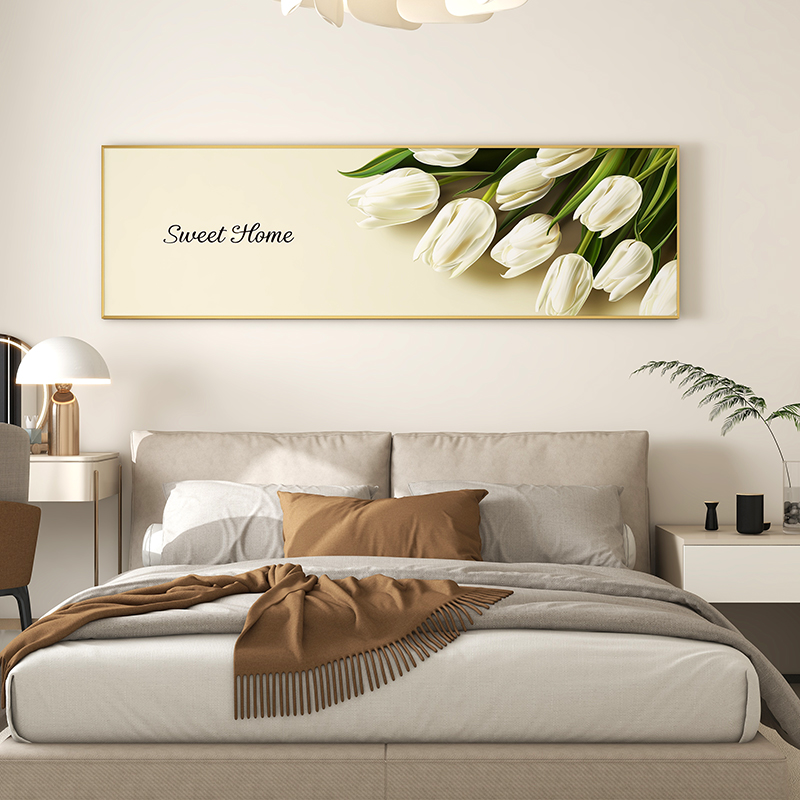 卧室床头装饰画奶油风主卧挂画横幅宾馆简约酒店房间背景墙壁画