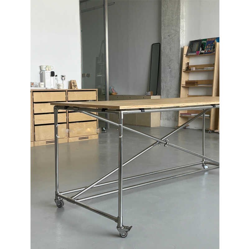 中古不锈钢办公电脑桌简约现代会议室长条桌洽谈桌桦木书桌写字台