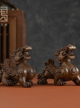 紫铜貔貅公母一对摆件招财瑞兽家居客厅玄关酒柜办公室桌面摆件