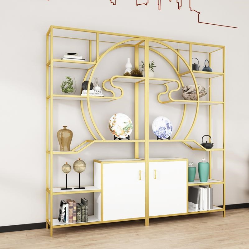 新中式博古架茶室置物架展示柜铁艺隔断多宝阁客厅书架摆件架子