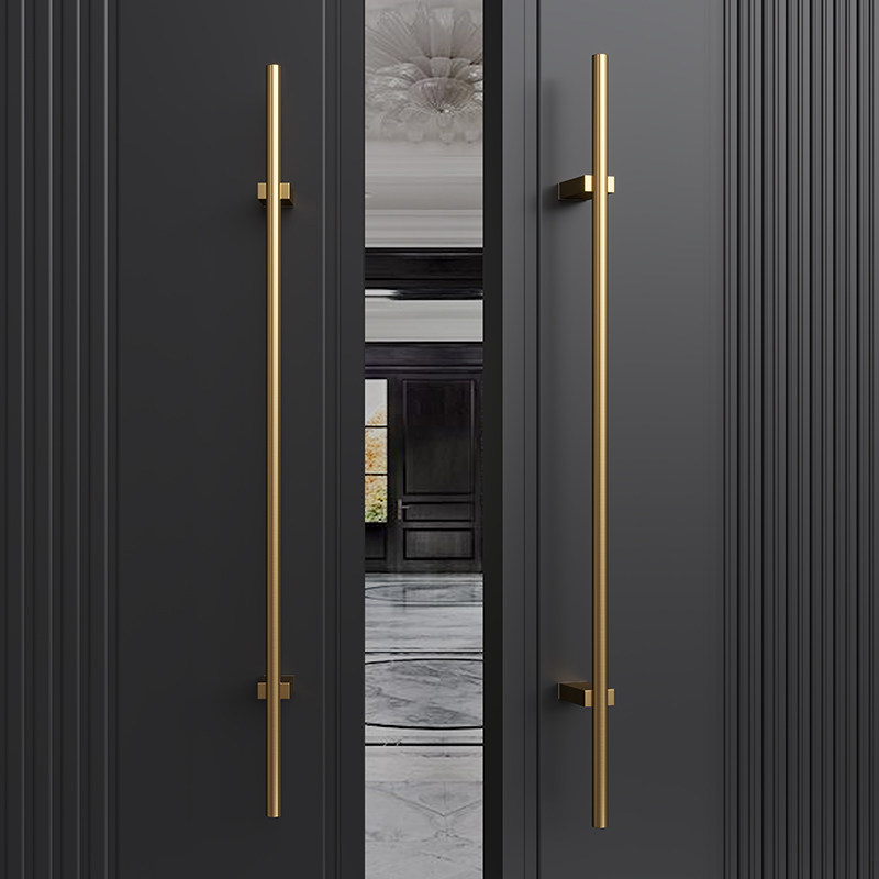 现代极简约无有框玻璃实木大门拉手不锈钢金黑色包厢间酒店推把手