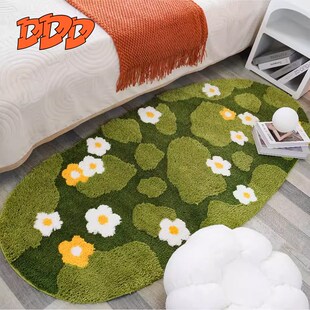 DDD 森系花卉卧室床边毯家用植绒苔藓毛毯簇绒浴室W防滑地垫可水