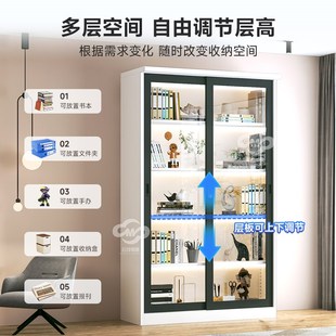 钢制文件柜办公室铁皮书柜推拉玻璃门展示柜铁质防尘移门收纳柜