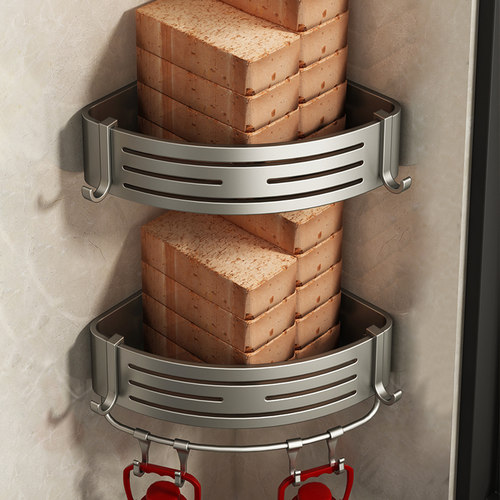 枪灰墙角卫生间浴室置物架子三角壁挂式免打孔转角厕所洗澡间收纳