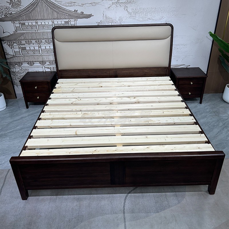 南美胡桃木实木床全榫卯结构中式现代简约1米8双人床软包卧室大床