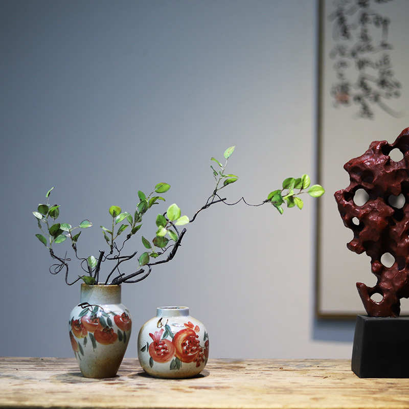 陶瓷桌面手绘小花瓶摆件新中式现代家居玄关茶桌博古架民宿装饰