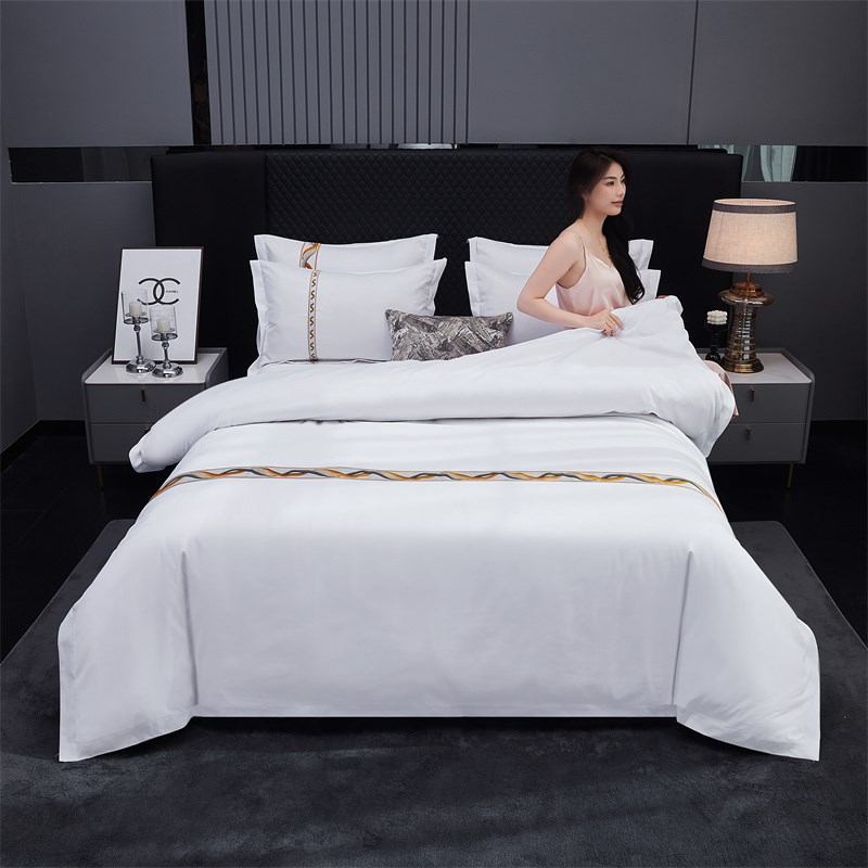 床上四件套床单被套酒店床品套件镶线刺绣民宿旅社白色三件套