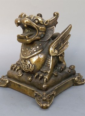 方底座铜貔貅摆件纯铜貔貅家居客厅办公室桌面装饰工艺品铜器