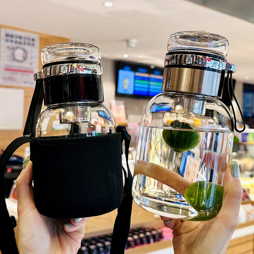 大肚玻璃杯带盖子大l容量茶水分离泡茶杯子吨桶吨男喝水杯女新款2