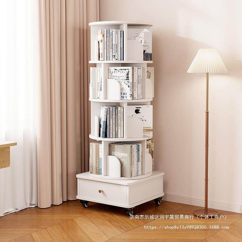 可移动旋转书架360度落地多层置物架家用儿童绘本架带轮学生书柜