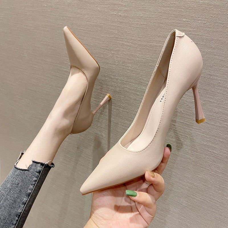 网红高跟鞋2021春秋新款法式少女百搭职业黑色工作鞋细跟尖头单鞋,女鞋,浅口单鞋,淘宝优惠券,粉丝福利购,淘宝优惠卷