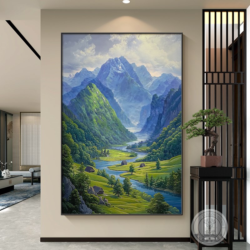 有山无水靠山画绿色玄关过道挂画2025新款客厅装饰画办公室青山图