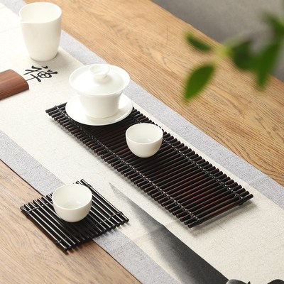 手工日式竹排 仿古做旧茶席 茶杯垫壶垫 竹茶垫 功夫茶具茶壶托盘