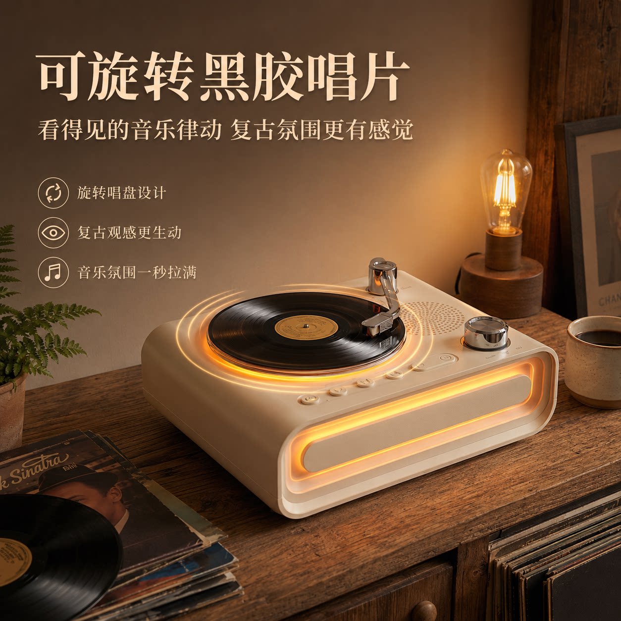 复古留声机蓝牙音箱家用客厅黑胶唱片机高级感装饰摆件礼物小音响