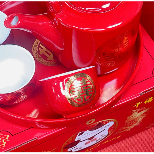 结婚茶具敬茶杯套装茶具喜杯红色壶陶瓷新人改口敬茶陪嫁新人礼物