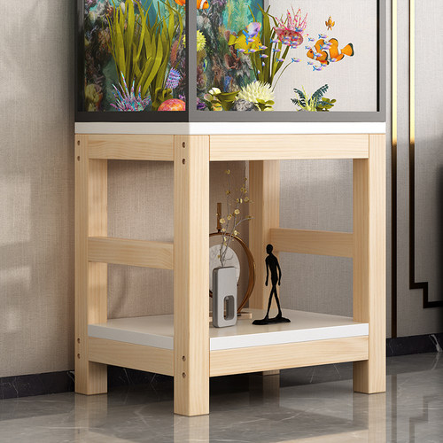 简约中式鱼缸架子实木无结疤底柜客厅多层置物架底座鱼缸架可定制