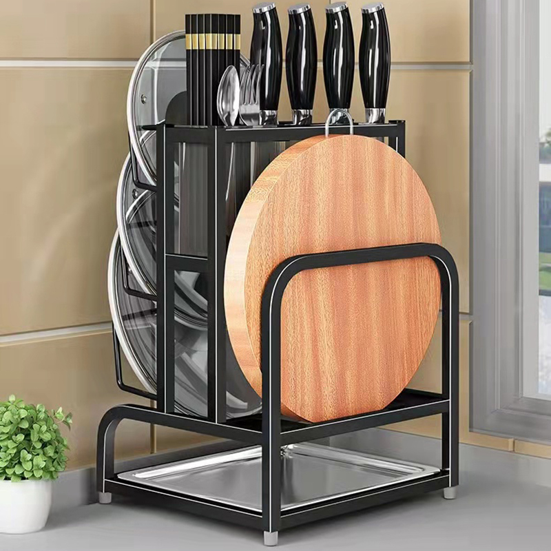 304不锈钢厨房置物锅盖架台面粘板菜板收纳架筷笼一体刀架免打孔