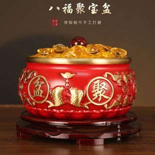 新品铜纯铜八福聚宝盆摆件男送办公室领导金色玄关元旦节客厅装饰