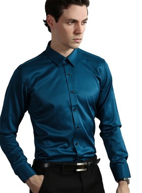 弹力灰色夏季长袖薄款衬衫男青年职业工装衬衣男上班打底半袖寸杉