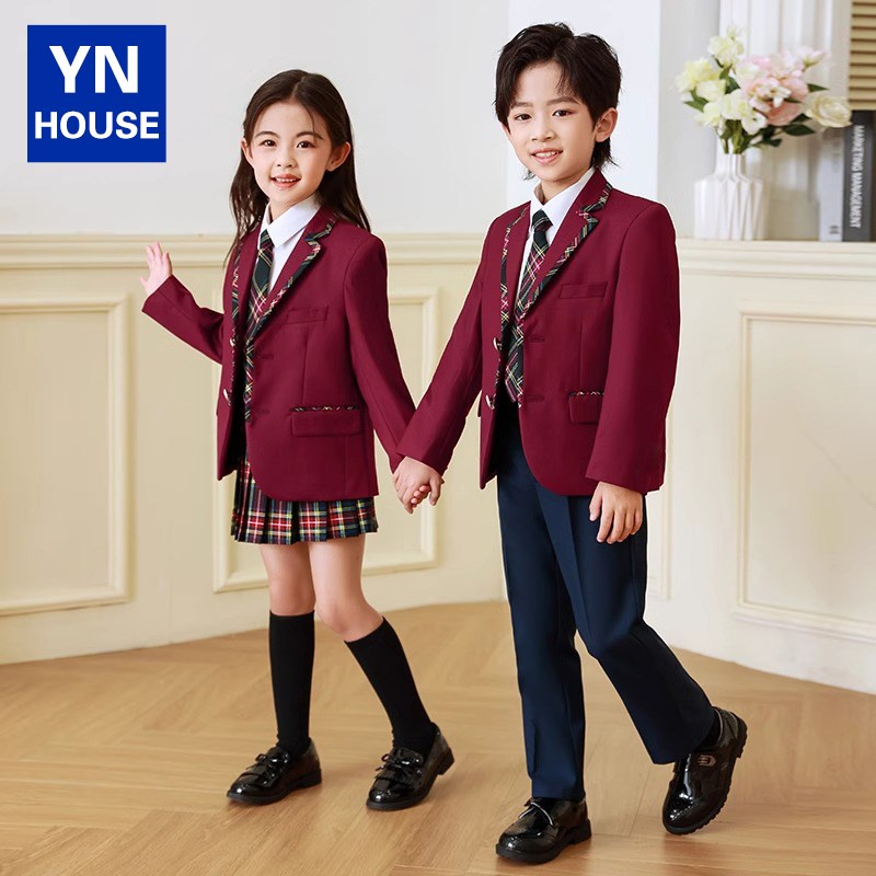 春秋款幼儿园园服三件套学院英伦风校服儿童班服小学生毕业服套装