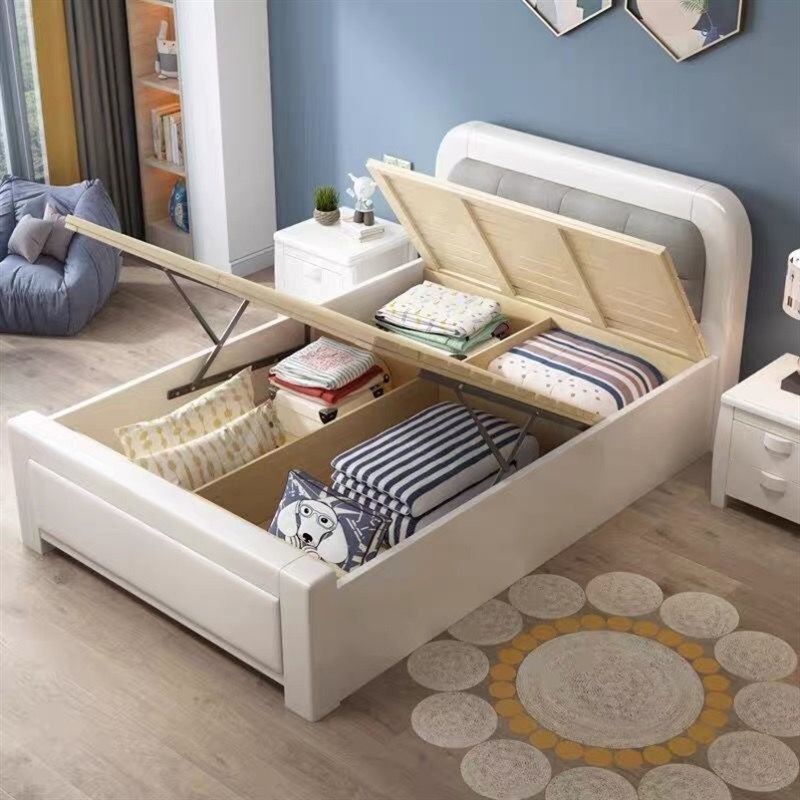 一米2实木床单人小户型1.35m宽白色儿童老人储物双人床学生床