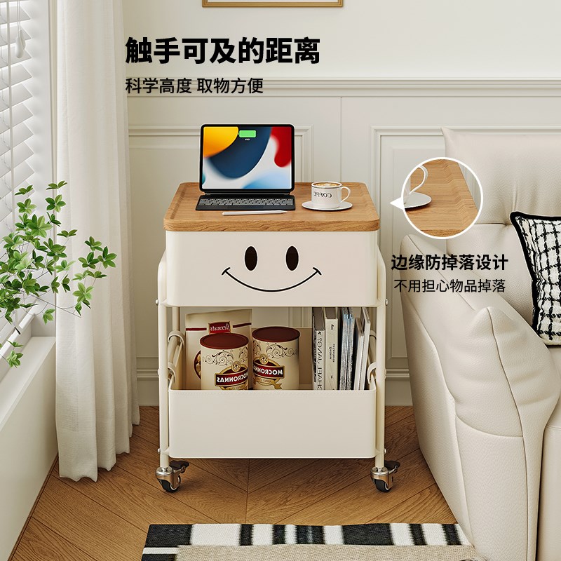 沙发边几可移动茶几小桌子客厅小户型奶油风床头边柜小推车置物架