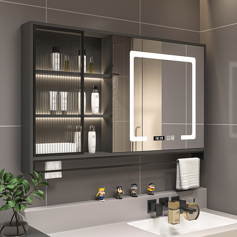 实木浴室智能镜柜单独挂墙式化妆室收纳镜子镜箱厕所化妆镜门在右