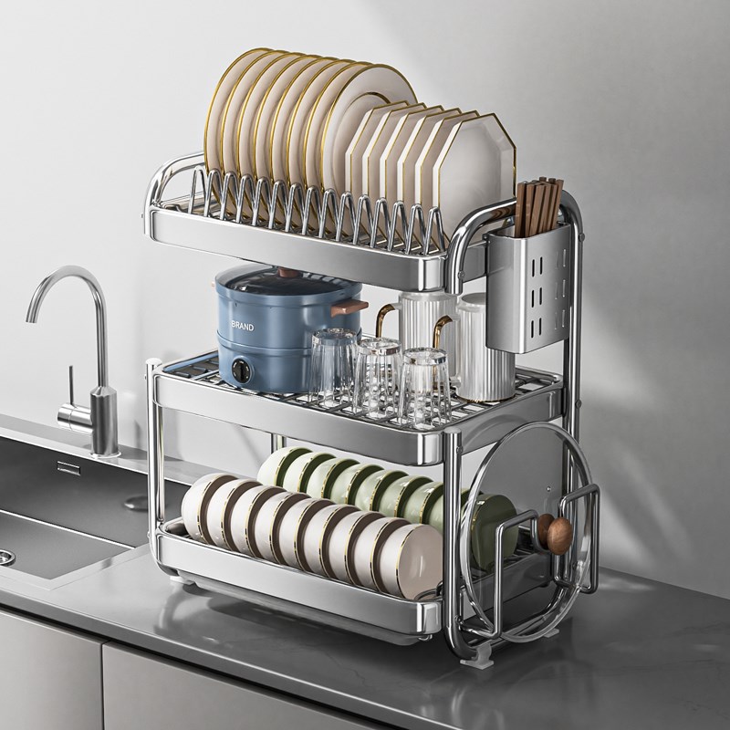 304不锈钢碗碟收纳架厨房置物架多功能放碗架筷子餐具收纳盒碗柜